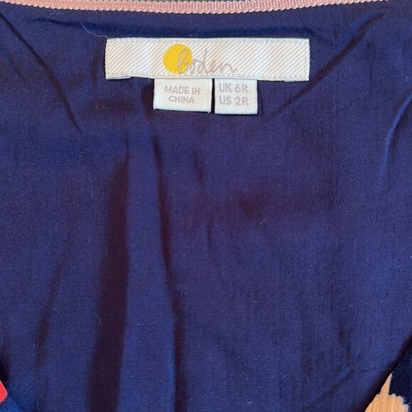 Boden Grace Flutter Sleeve Dress Navy Ikat Mini Crinkle Pockets Size 2R Pockets - Picture 9 of 16